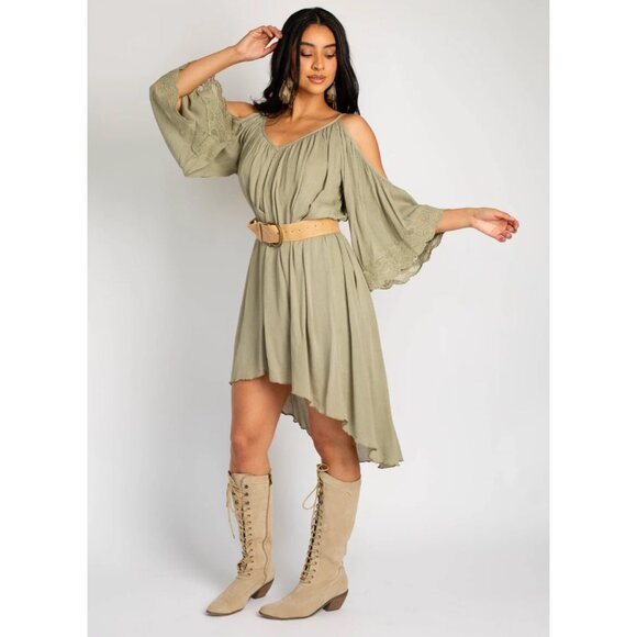 Joyfolie Dela dress in mauve size medium  High-Low Dress With Lace Sleeves new - Picture 14 of 16